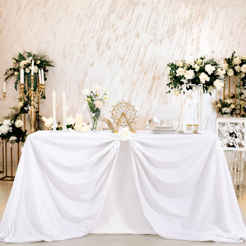B.Cool B-COOL White Sequins Tablecloth 60x102 Inches Seamless Reversible Sequin Fabric Sequin Fabric for Table Overlays Wedding Thanksgiving Family Gathering - Image 3